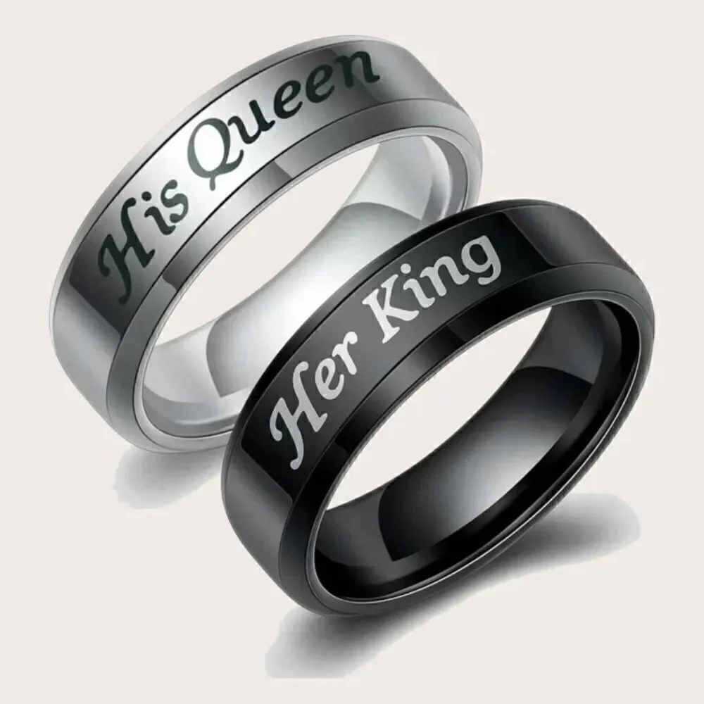 Her King/His Queen l Stainless Steel l Crown Ring set in Black & Silver l New